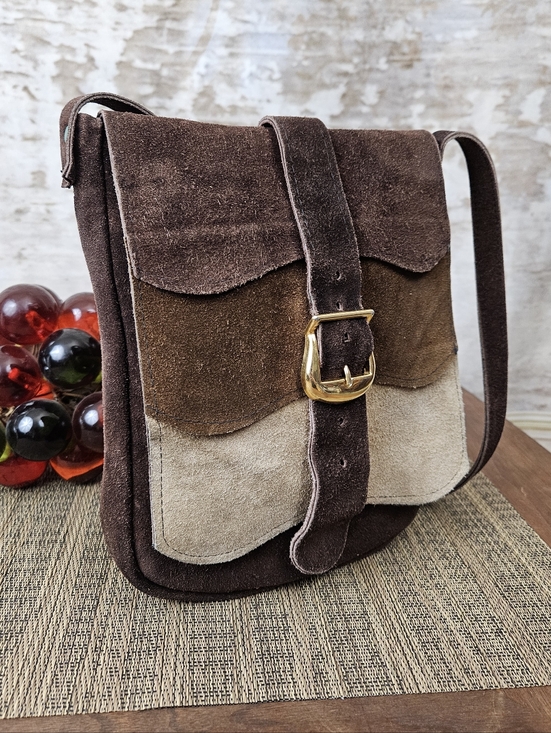 Vintage Handbags - Vintage Leather Suede Purse Shoulder Bag Chocolate Brown Made in Spain VTG Boho